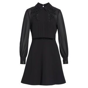 TED BAKER Amaali Embellished Collar Dress Lace Appliqué Black Long Sleeve Mini 2
